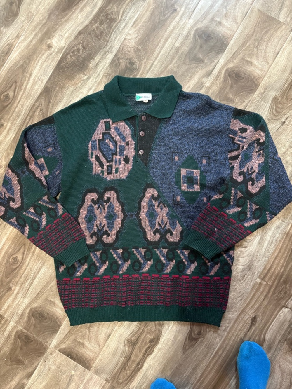 Men's Patterned Green Collared Sweater